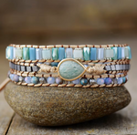 Bracelet Wrap Amazonite et Pierre de Cristal - Univers Tibet