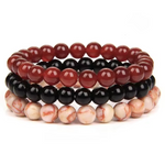 Bracelets Tibétains Trio - Agate Rouge - Onyx - Jaspe Picasso - Univers Tibet