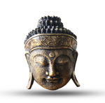 Gold Buddha Head Carved in Albasia Wood 