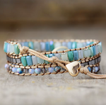 Bracelet Wrap Amazonite et Pierre de Cristal