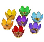 Lot Bougeoirs fleurs de Lotus des Chakras Or