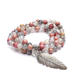 mala rhodonite et quartz gris - univers tibet