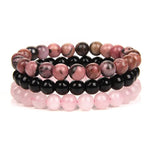 Bracelets Tibétains Trio Assortis - Rhodonite - Onyx - Quartz rose- Univers Tibet