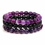 Bracelets Tibétains Assortis - Agate Violette - Onyx et Améthyste - Univers Tibet 