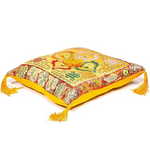 coussin pour bol chantant brodé jaune - univers tibet