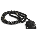 mala tibetain en Agate Noire à tete de bouddha